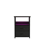Nightstand with Charging Station & LED Light | USB Ports, 2 Fabric Drawers – MIRA