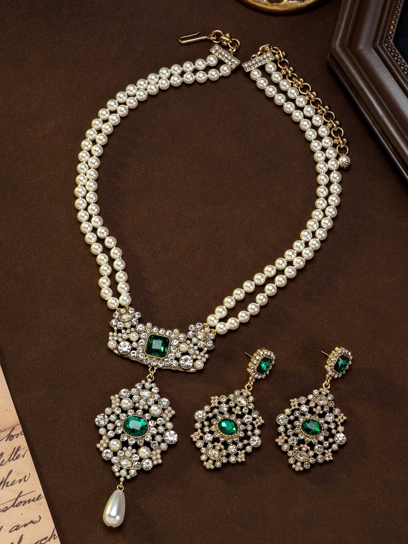 Vintage Floral Faux Pearl Necklace & Earrings Set | MIRA