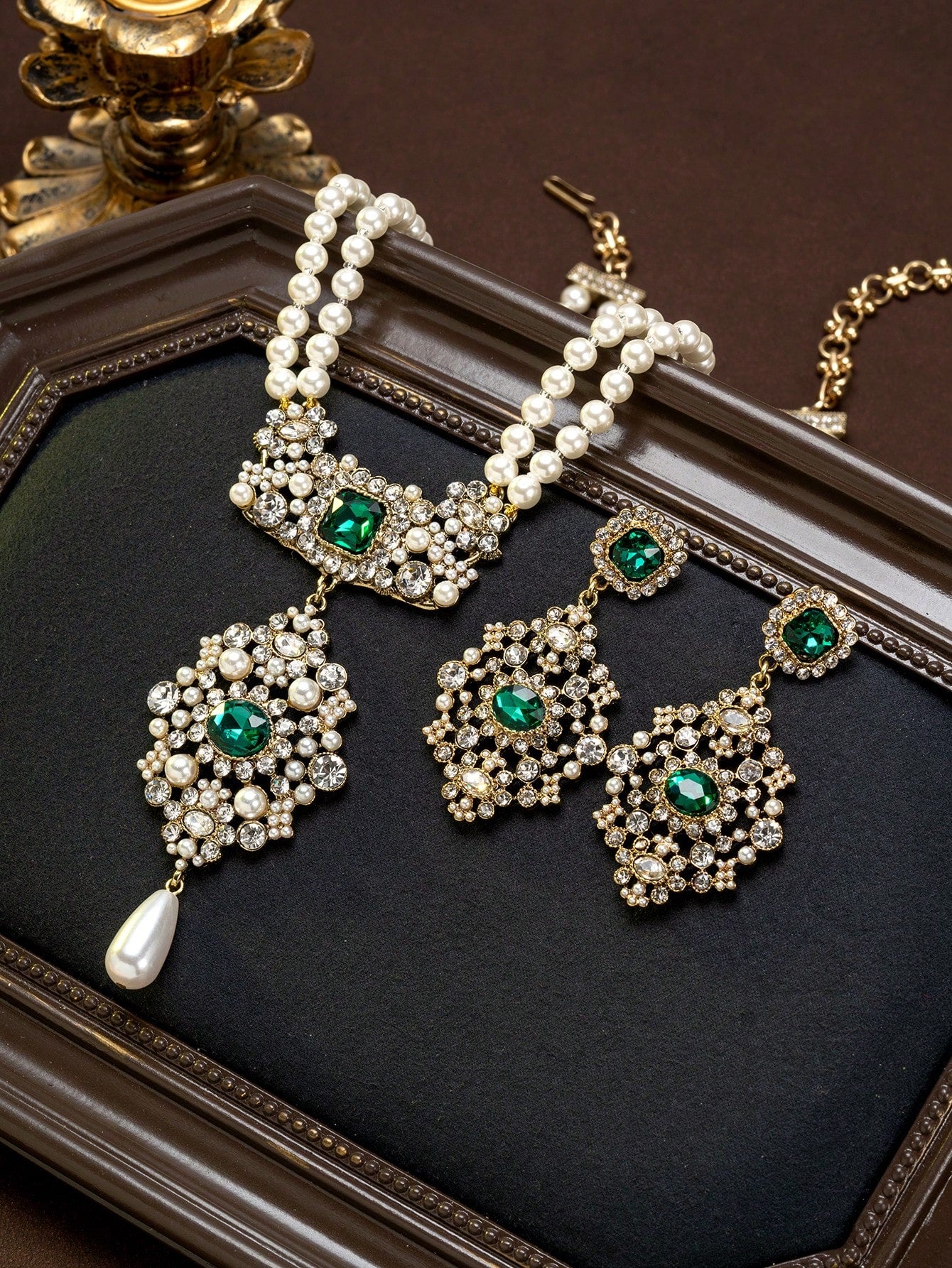 Vintage Floral Faux Pearl Necklace & Earrings Set | MIRA
