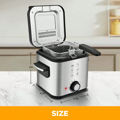 SUSTEAS 1.5L Electric Deep Fryer, 1500W Fast Heating 201 Stainless Steel Deep Fryer With Adjustable Thermostat & Timer, Oil Frying Machine For Chicken, French Fries, Donuts, Onion Rings Cool-Touch Exterior & Removable Basket For Easy Cleaning