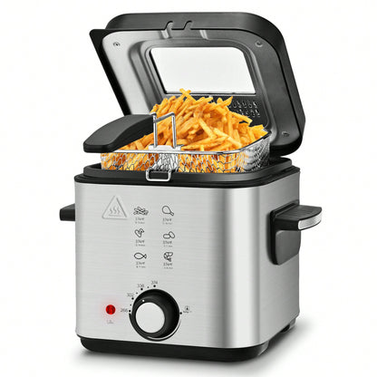 SUSTEAS 1.5L Electric Deep Fryer, 1500W Fast Heating 201 Stainless Steel Deep Fryer With Adjustable Thermostat & Timer, Oil Frying Machine For Chicken, French Fries, Donuts, Onion Rings Cool-Touch Exterior & Removable Basket For Easy Cleaning