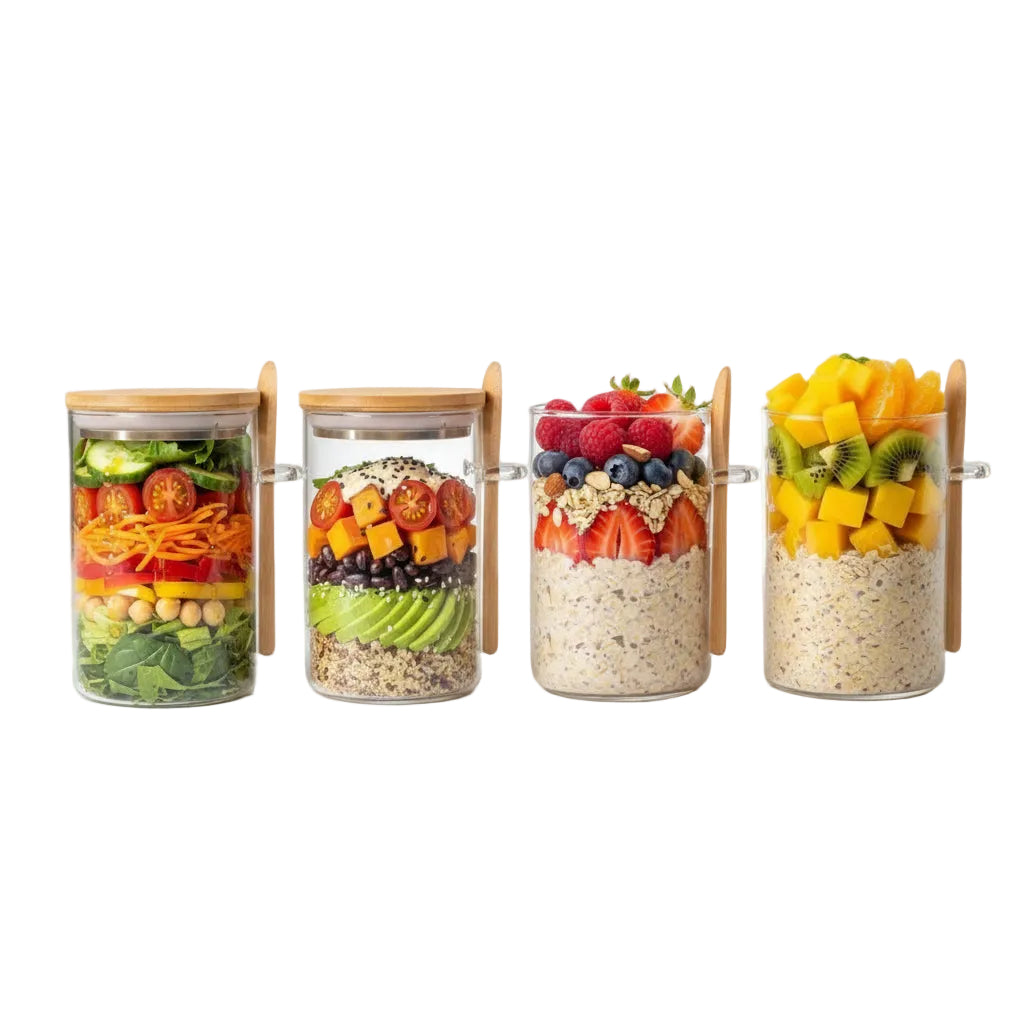 Overnight Oats Glass Containers with Lids | 16oz Meal Prep Jars 4-Pack – MIRA