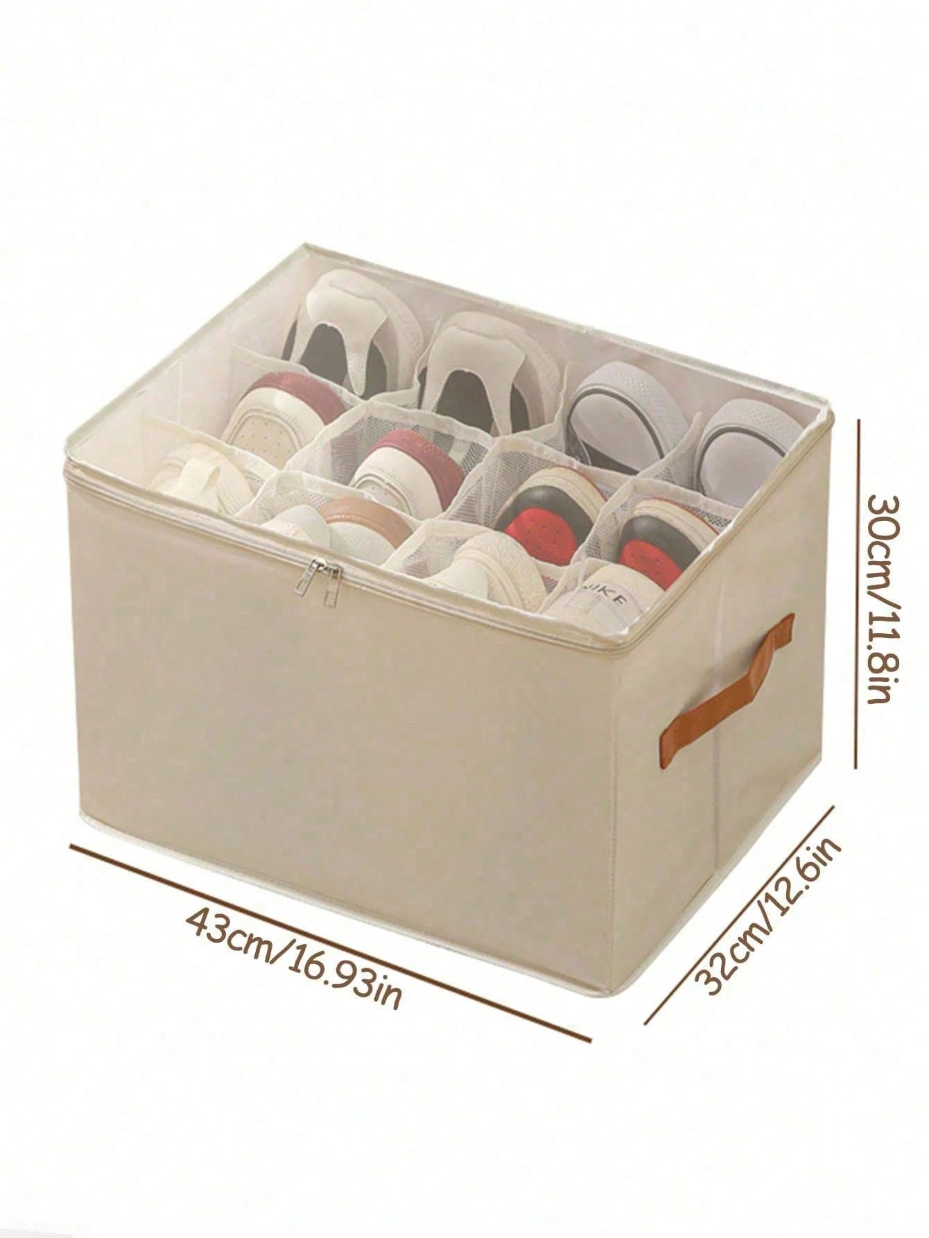 Foldable Fabric Shoe Box, Holds Up To 12 Or 16 Pairs Of Shoes, Large Capacity Fabric Shoe Box With Lid, Adjustable Dividers, Transparent Cover, Waterproof And Dustproof, Foldable Storage, Multi-Functional All-In-One Design, Suitable For Home, School, Dorm