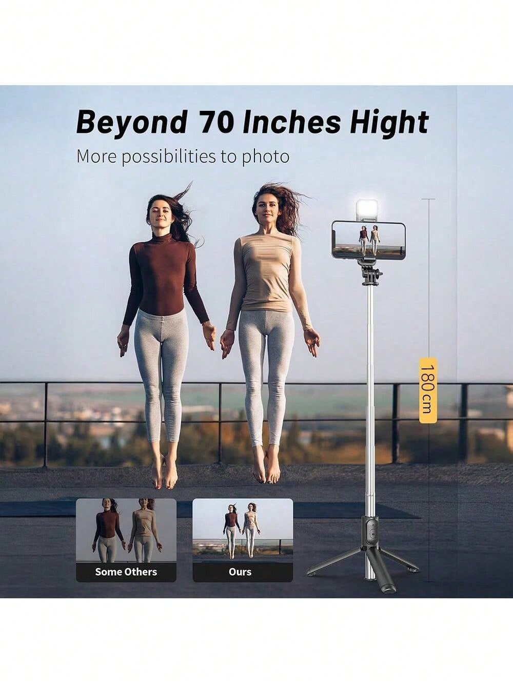 70'' Extendable Selfie Stick Tripod with Wireless Remote & Fill Light – Phone Stand | MIRA
