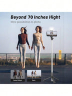 70'' Extendable Selfie Stick Tripod with Wireless Remote & Fill Light – Phone Stand | MIRA