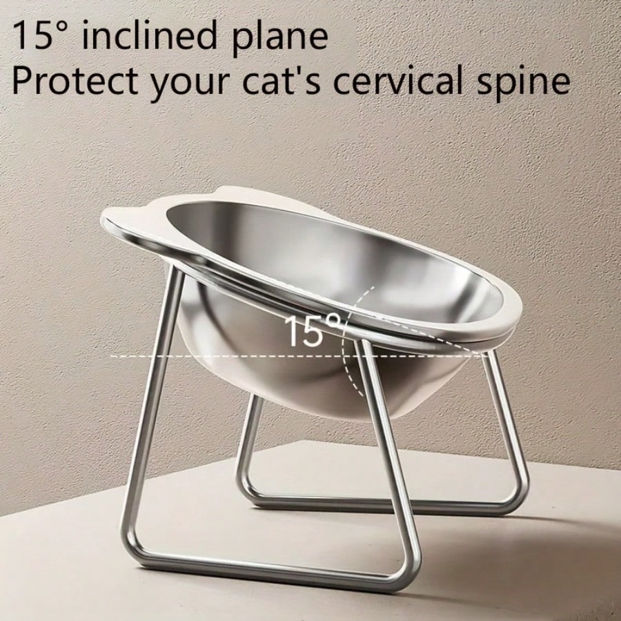 Cat Ears Drinking Bowl Stainless Steel Inclined Neck Protection Cat Bowl High Foot Easy Cleaning Cat Feeding Bowl Wide Chassis Stable Cat Bowl Pet Supplies