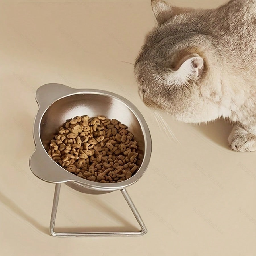 Cat Ears Drinking Bowl Stainless Steel Inclined Neck Protection Cat Bowl High Foot Easy Cleaning Cat Feeding Bowl Wide Chassis Stable Cat Bowl Pet Supplies