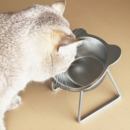 Cat Ears Drinking Bowl Stainless Steel Inclined Neck Protection Cat Bowl High Foot Easy Cleaning Cat Feeding Bowl Wide Chassis Stable Cat Bowl Pet Supplies