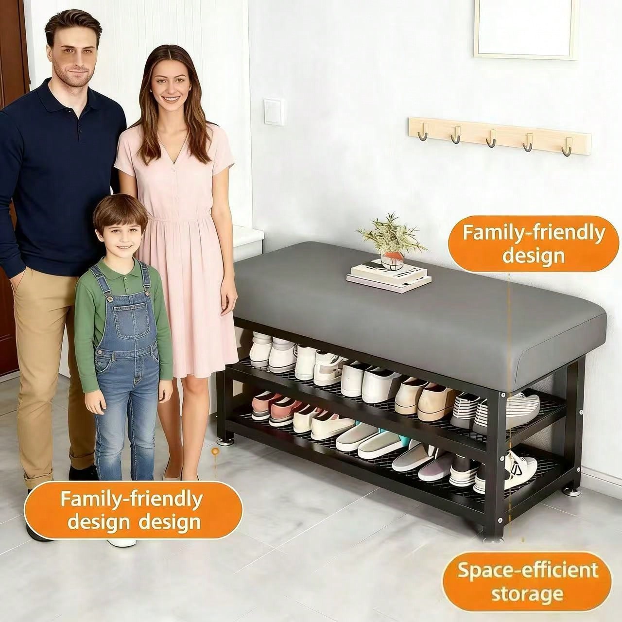 Shoe Bench with Cushion & Storage – Entryway Shoe Rack Organizer | MIRA