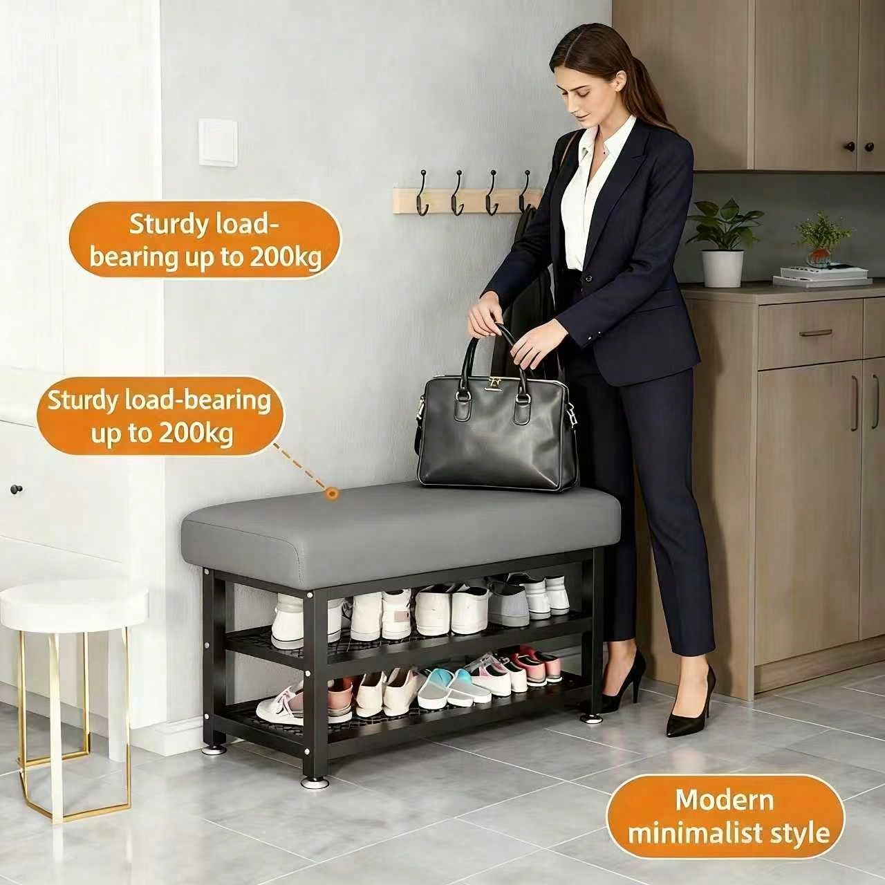 Shoe Bench with Cushion & Storage – Entryway Shoe Rack Organizer | MIRA