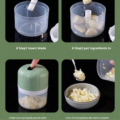Electric Garlic Grinder, Food Processor, Mini Blender. USB Rechargeable, 300mAh Lithium Battery, 250ml Capacity. One-Handed Operation, Compact And Lightweight, Electric Cutting And Grinding, One-Touch Operation, Three Pieces Blade Set, Can Be Used For Sea