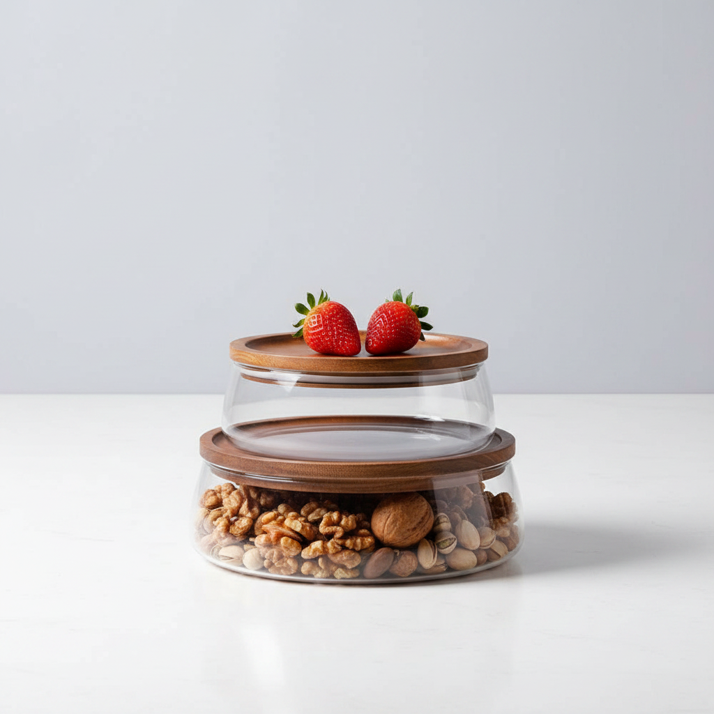 Glass Food Storage Jars With Wooden Lids