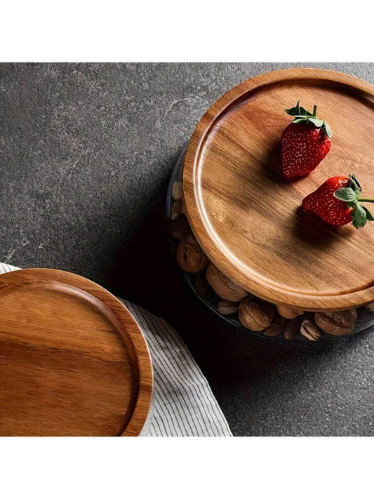 Glass Food Storage Jars With Wooden Lids, Large/Small Sealed Glass Bowls, Suitable For Storing Snacks, Nuts, Candy, Fruit, Grains And Salads, Decorative Kitchen Jars, Suitable For Pantry And Countertop Use.