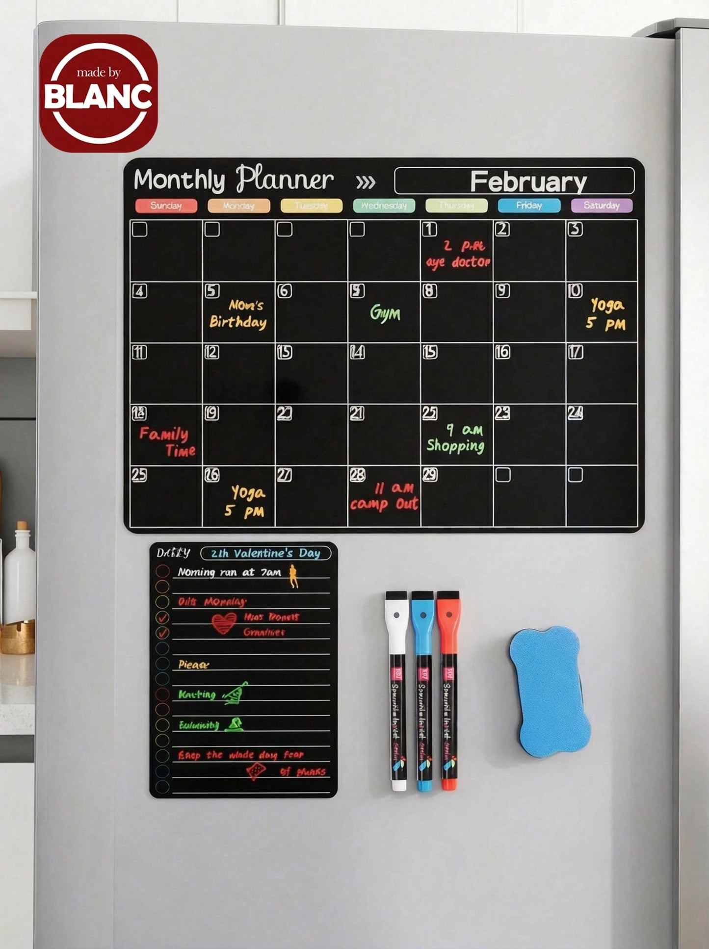 Magnetic Erasable Refrigerator Calendar, Monthly Meal Planner And Today's Menu Whiteboard, 2pcs Fridge Chalkboard, Suitable For Kitchen Office, Includes 3 Marker Pens And 1 Eraser
