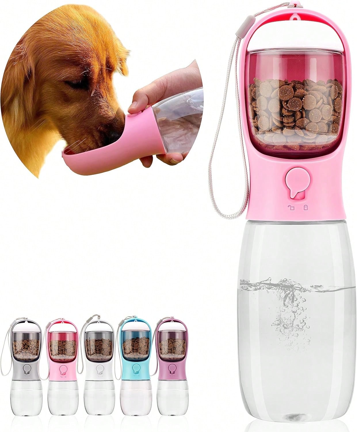Portable Dog Water Bottle With Food Container - 3-In-1 Travel Pet Water Dispenser & Collapsible Bowl, Essential For Walking, Hiking With Small Dogs And Cats (Yorkie, Chihuahua, Puppy)