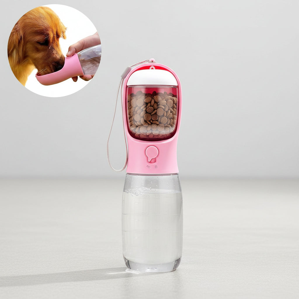 3-in-1 Pet Travel Water Bottle | Food Container & Collapsible Bowl for Dogs & Cats