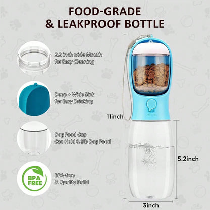 Portable Dog Water Bottle With Food Container - 3-In-1 Travel Pet Water Dispenser & Collapsible Bowl, Essential For Walking, Hiking With Small Dogs And Cats (Yorkie, Chihuahua, Puppy)