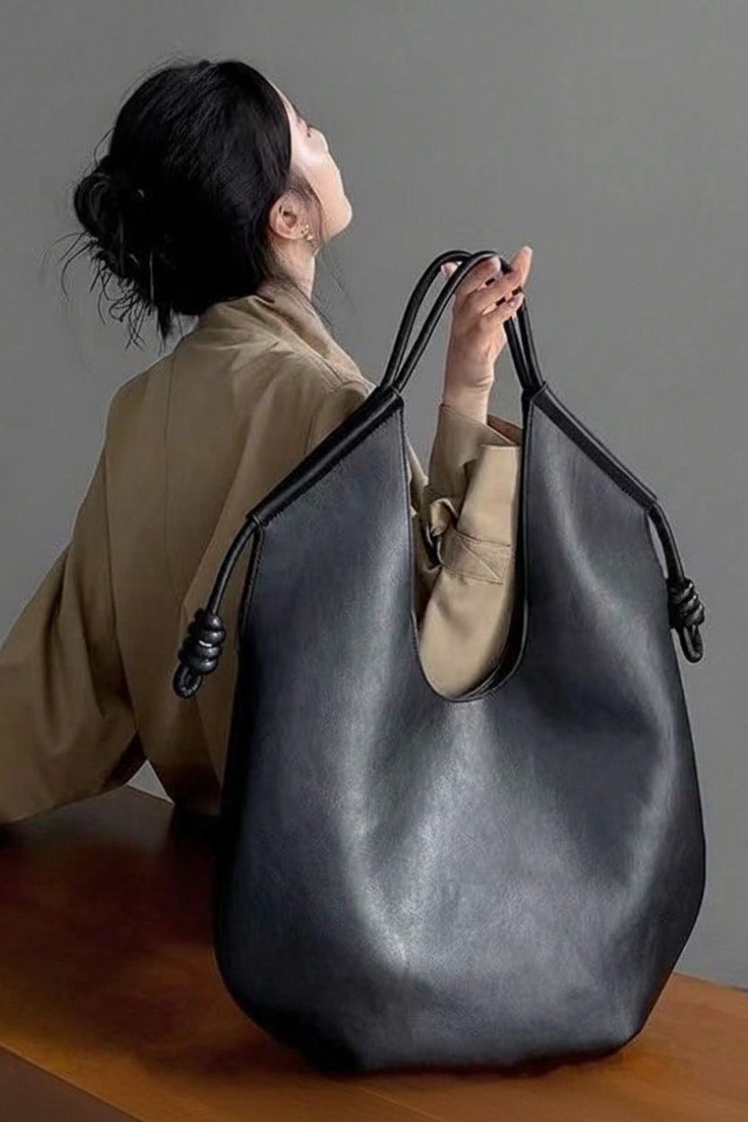 PU Leather Slouchy Drawstring Shoulder Bag | Large Tote | MIRA