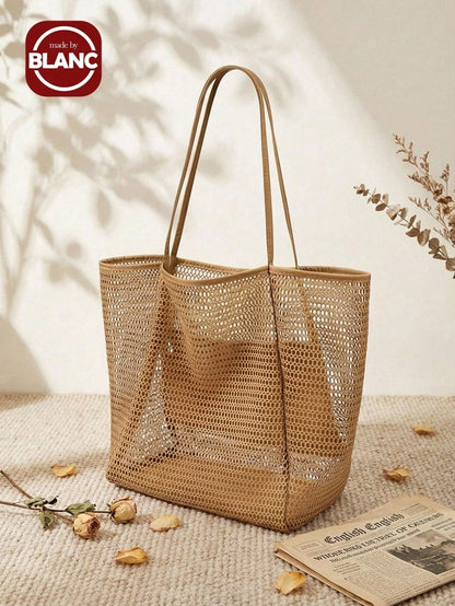 1pc Mesh Beach Tote Bag, Outdoor Activity Travel Organizer, Makeup, Cosmetic, Vacation Organizer, Large Capacity Cosmetic Organizer Makeup Case, Lipstick, Brush, Skincare, Phone, Coins, Small Items, Home, Gift, Holiday And Halloween Christmas Multipurpose