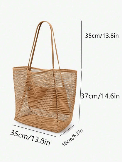 1pc Mesh Beach Tote Bag, Outdoor Activity Travel Organizer, Makeup, Cosmetic, Vacation Organizer, Large Capacity Cosmetic Organizer Makeup Case, Lipstick, Brush, Skincare, Phone, Coins, Small Items, Home, Gift, Holiday And Halloween Christmas Multipurpose