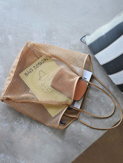 1pc Mesh Beach Tote Bag, Outdoor Activity Travel Organizer, Makeup, Cosmetic, Vacation Organizer, Large Capacity Cosmetic Organizer Makeup Case, Lipstick, Brush, Skincare, Phone, Coins, Small Items, Home, Gift, Holiday And Halloween Christmas Multipurpose