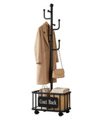 Freestanding Coat Rack with Storage Basket – Black, White & Gold | MIRA