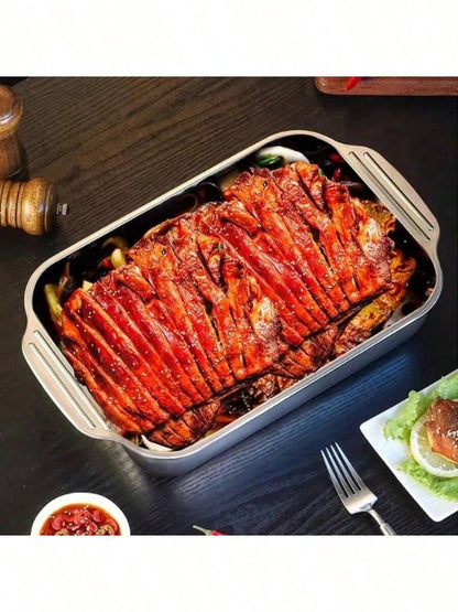 Heavy Duty Baking Pan, Large Rectangle Tray, 15x10 Inches Bakeware With Lid Handle, Oven Steel Dish With Ergonomic Design, Kitchen Bakeware For Cake Bread Cookie Lasagna.