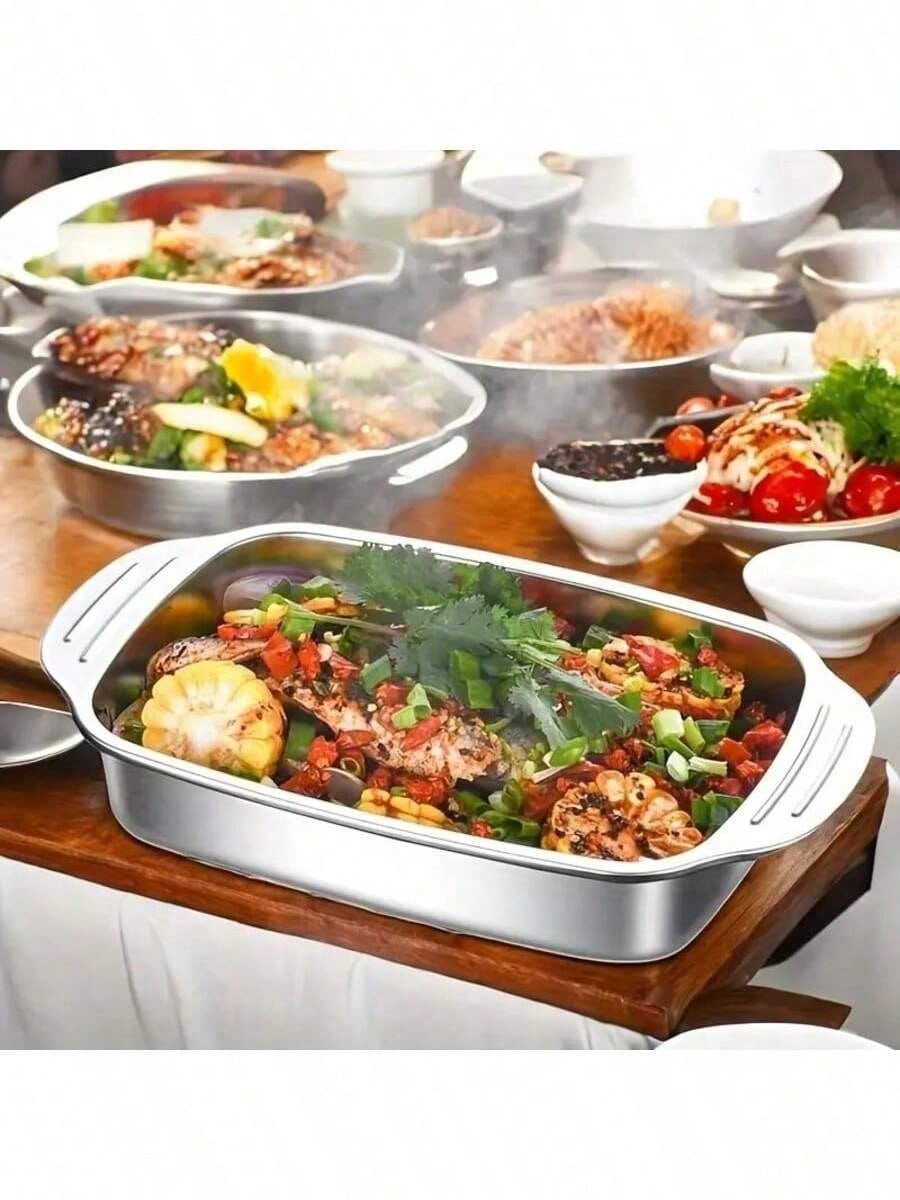 Heavy Duty Baking Pan, Large Rectangle Tray, 15x10 Inches Bakeware With Lid Handle, Oven Steel Dish With Ergonomic Design, Kitchen Bakeware For Cake Bread Cookie Lasagna.