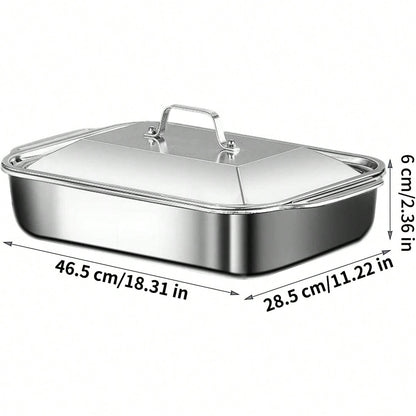 Heavy Duty Baking Pan, Large Rectangle Tray, 15x10 Inches Bakeware With Lid Handle, Oven Steel Dish With Ergonomic Design, Kitchen Bakeware For Cake Bread Cookie Lasagna.