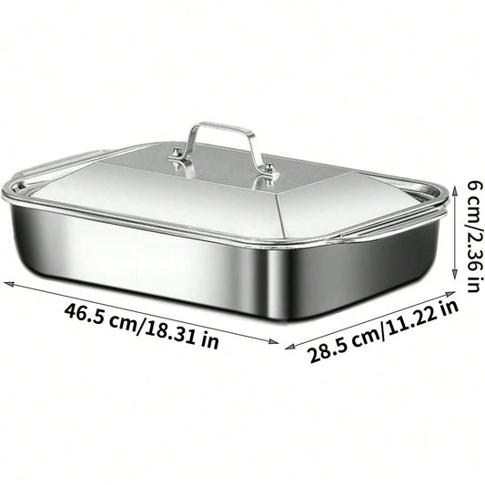 Heavy Duty Baking Pan, Large Rectangle Tray, 15x10 Inches Bakeware With Lid Handle, Oven Steel Dish With Ergonomic Design, Kitchen Bakeware For Cake Bread Cookie Lasagna.