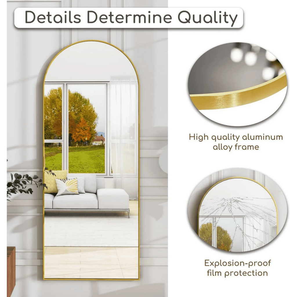 64" Arched Full Length Floor Mirror | Aluminum Frame | MIRA
