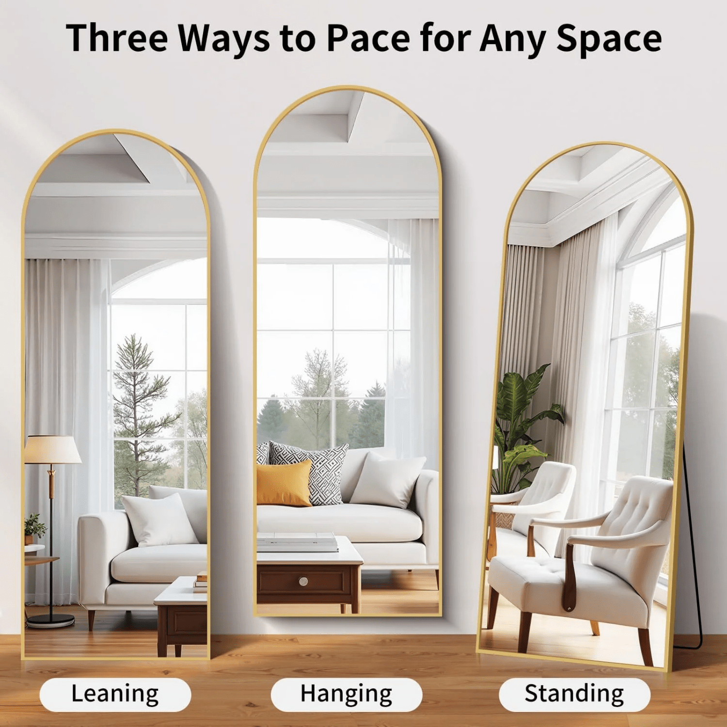 64" Arched Full Length Floor Mirror | Aluminum Frame | MIRA
