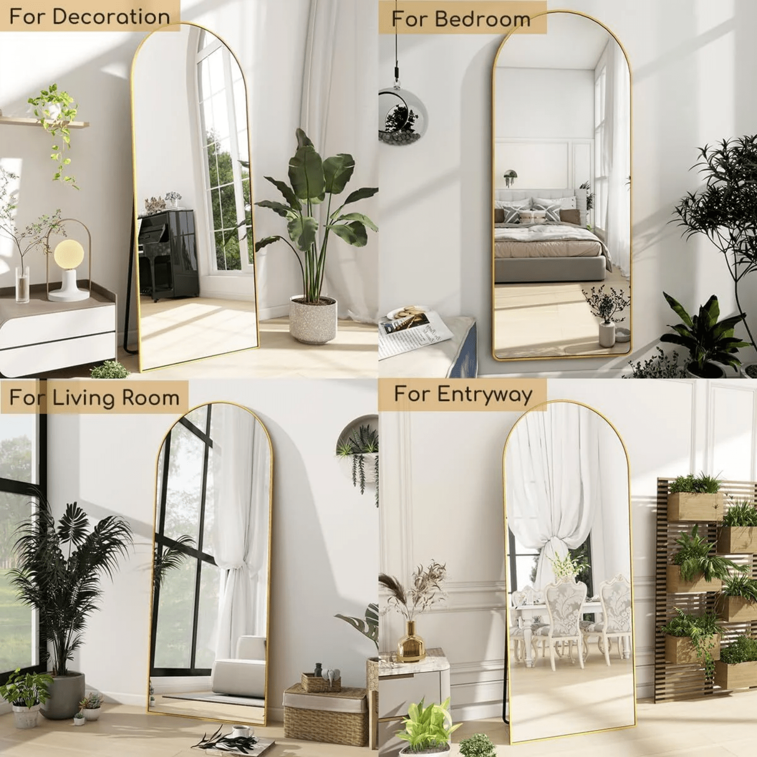 64" Arched Full Length Floor Mirror | Aluminum Frame | MIRA