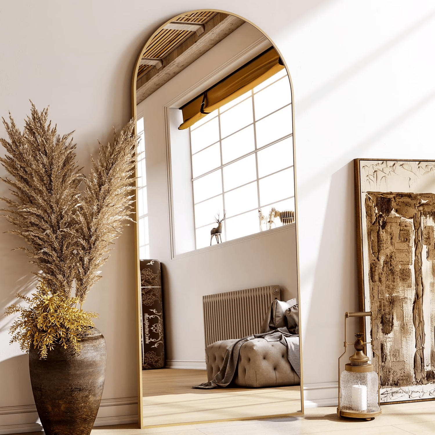 64" Arched Full Length Floor Mirror | Aluminum Frame | MIRA