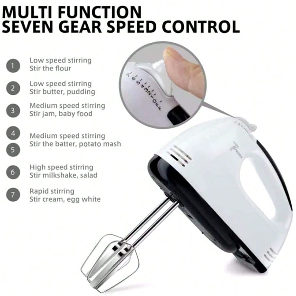 Powerful 7-Speed Electric Hand Mixer Portable Kitchen Mixer With 5 Stainless Steel Attachments For Baking, Whipping, Mixing Dough, Cookies, Cakes (Lightweight & Easy Clean)
