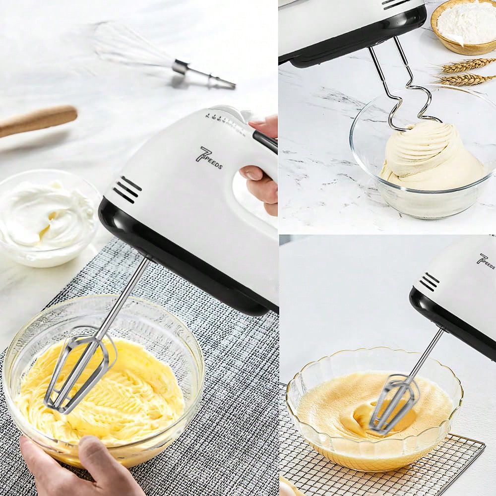 Powerful 7-Speed Electric Hand Mixer Portable Kitchen Mixer With 5 Stainless Steel Attachments For Baking, Whipping, Mixing Dough, Cookies, Cakes (Lightweight & Easy Clean)
