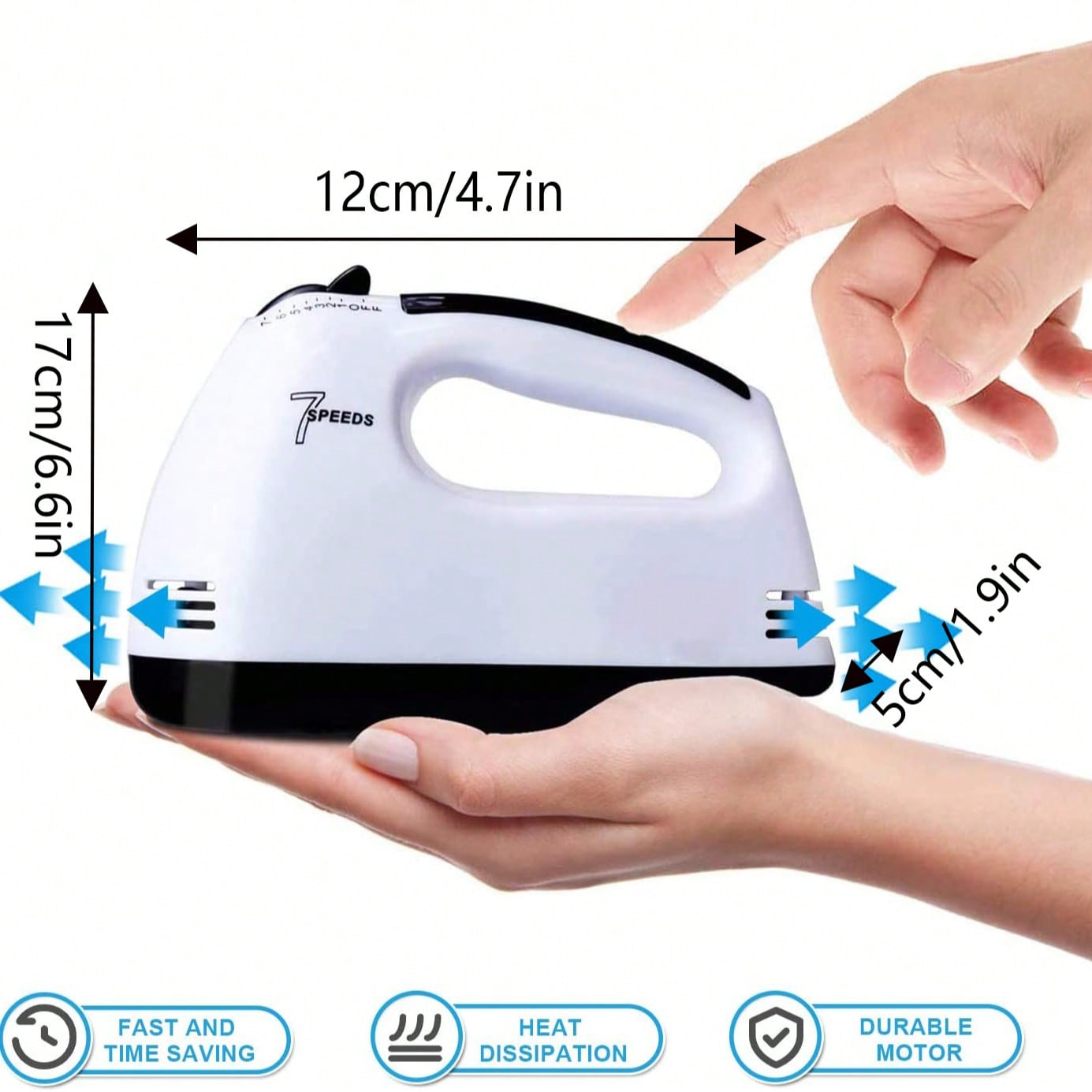 Powerful 7-Speed Electric Hand Mixer Portable Kitchen Mixer With 5 Stainless Steel Attachments For Baking, Whipping, Mixing Dough, Cookies, Cakes (Lightweight & Easy Clean)