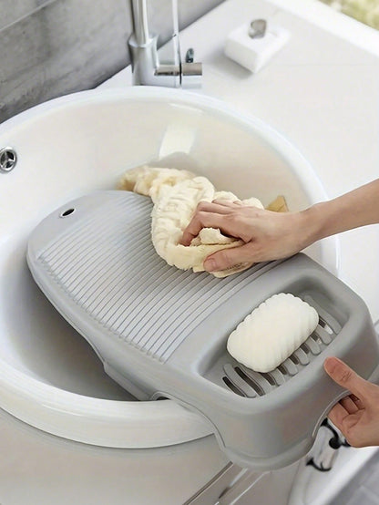 Washboard With Soap Dish, Portable Non-Slip Washboard, Home Laundry Washboard, Sturdy Manual Washboard For Hand Washing Clothes And Delicates, Hang-Up Storage, Cleaning Tool, Laundry Room Accessory