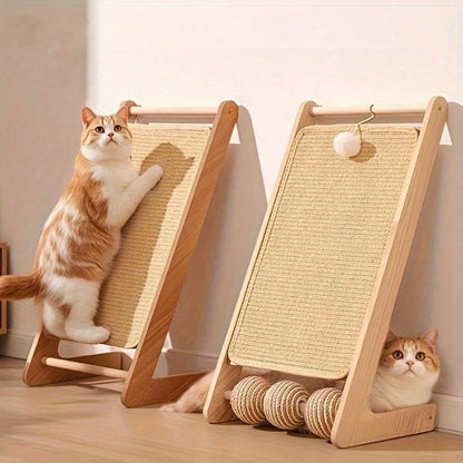 1pc Sturdy Vertical Woven Cat Scratching Post With Non-Slip Base, Space-Saving Design Compatible With Hanging Toys, Woven Rope Material, Modern Pet-Friendly Home Decor, Beige Woven Pattern, Durable Multi-Functional Cat Furniture For Sofa, Chair, Door Prot