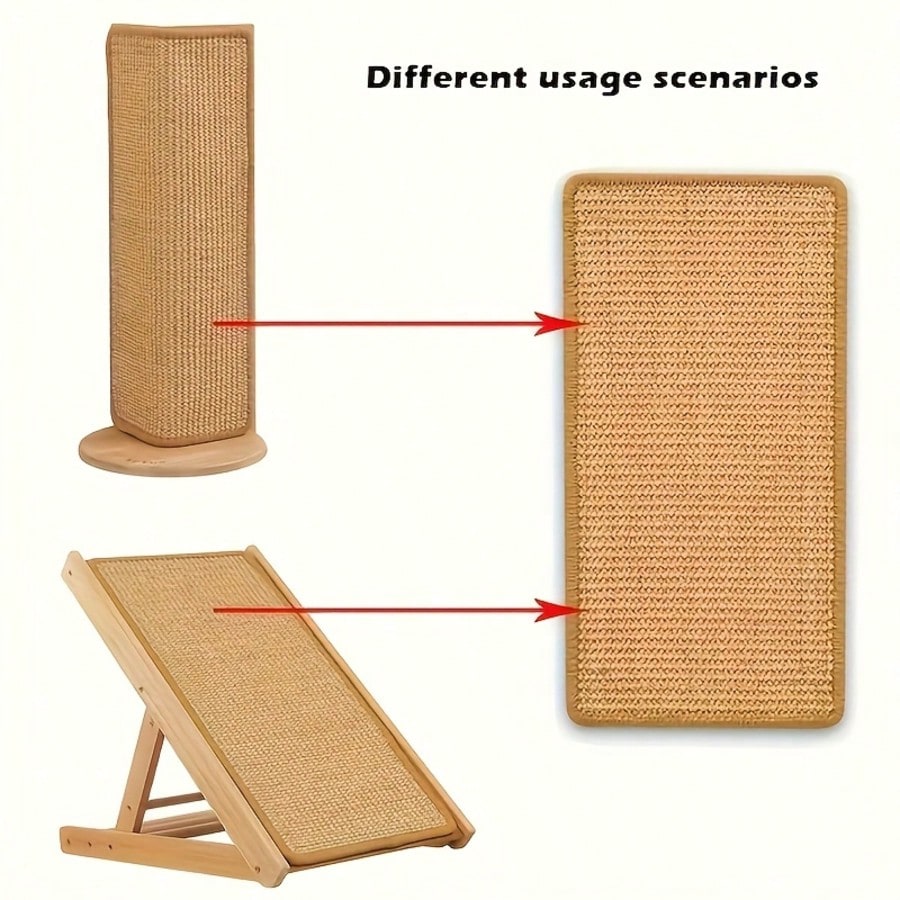 1pc Sturdy Vertical Woven Cat Scratching Post With Non-Slip Base, Space-Saving Design Compatible With Hanging Toys, Woven Rope Material, Modern Pet-Friendly Home Decor, Beige Woven Pattern, Durable Multi-Functional Cat Furniture For Sofa, Chair, Door Prot