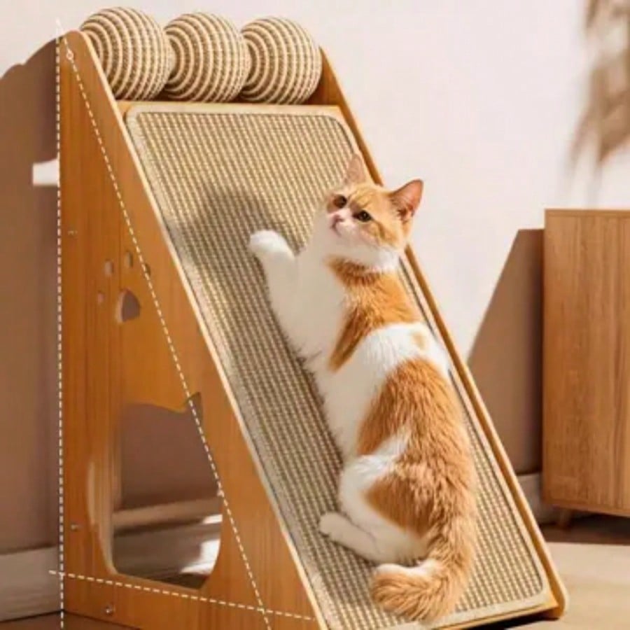1pc Sturdy Vertical Woven Cat Scratching Post With Non-Slip Base, Space-Saving Design Compatible With Hanging Toys, Woven Rope Material, Modern Pet-Friendly Home Decor, Beige Woven Pattern, Durable Multi-Functional Cat Furniture For Sofa, Chair, Door Prot