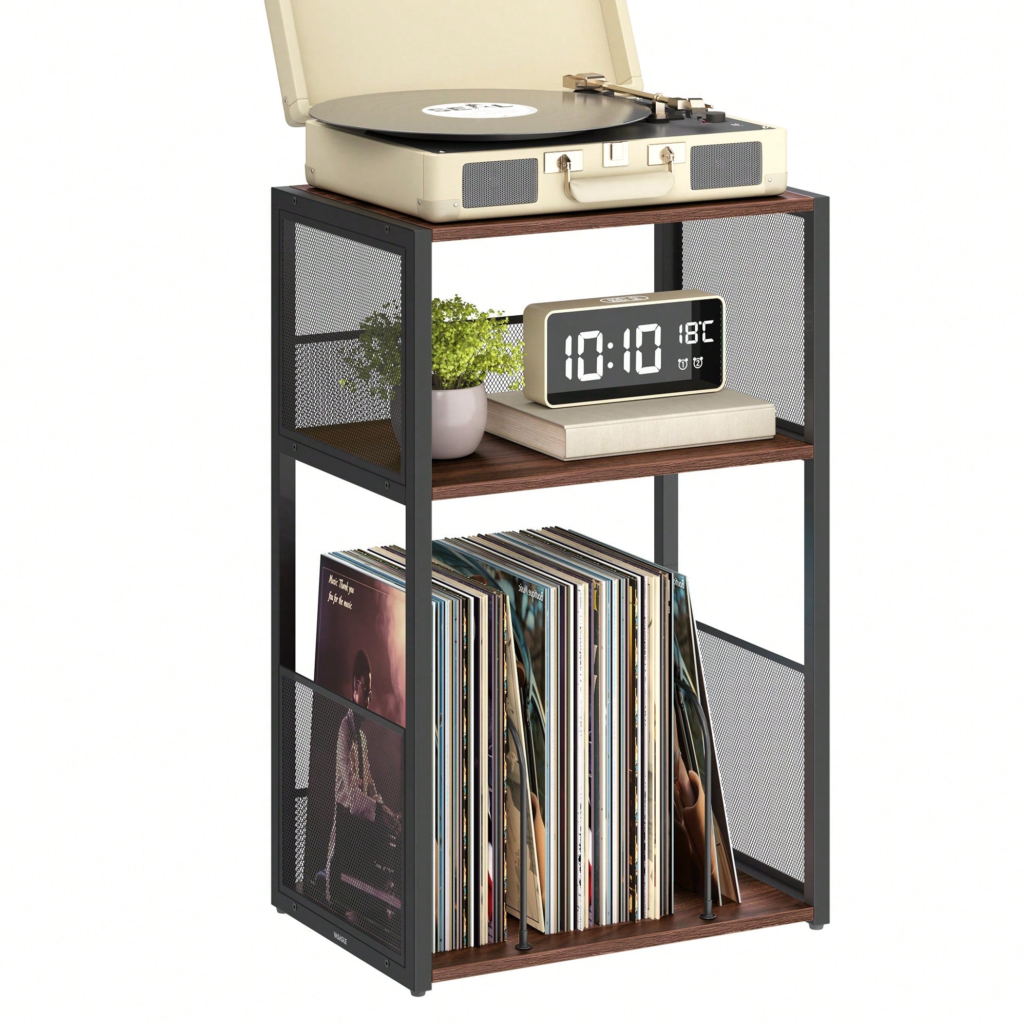 3-Tier Record Player Stand | Vinyl Storage for 100 Albums & End Table – MIRA