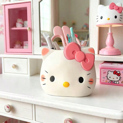 1pc Sanrio Hello Kitty Pen Holder Cosmetic Storage Box Cute Cartoon Desktop Organizer Multi-Functional Storage For Pens/Markers/Brushes Office Home Gift For Girls Halloween Christmas