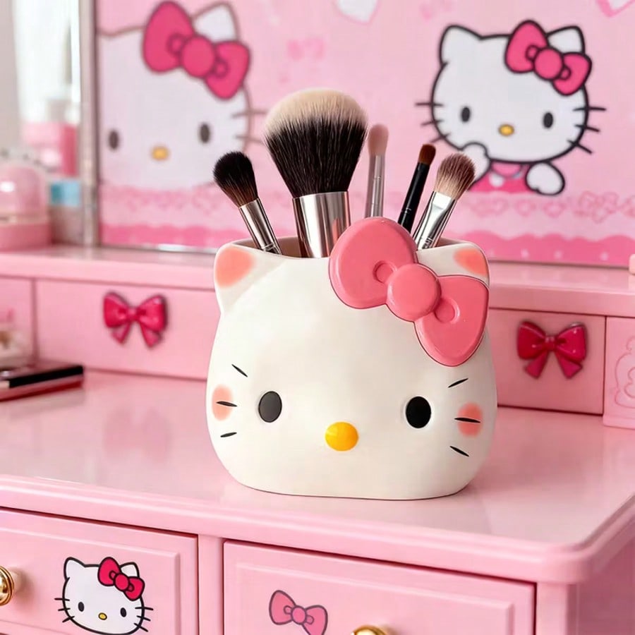 1pc Sanrio Hello Kitty Pen Holder Cosmetic Storage Box Cute Cartoon Desktop Organizer Multi-Functional Storage For Pens/Markers/Brushes Office Home Gift For Girls Halloween Christmas