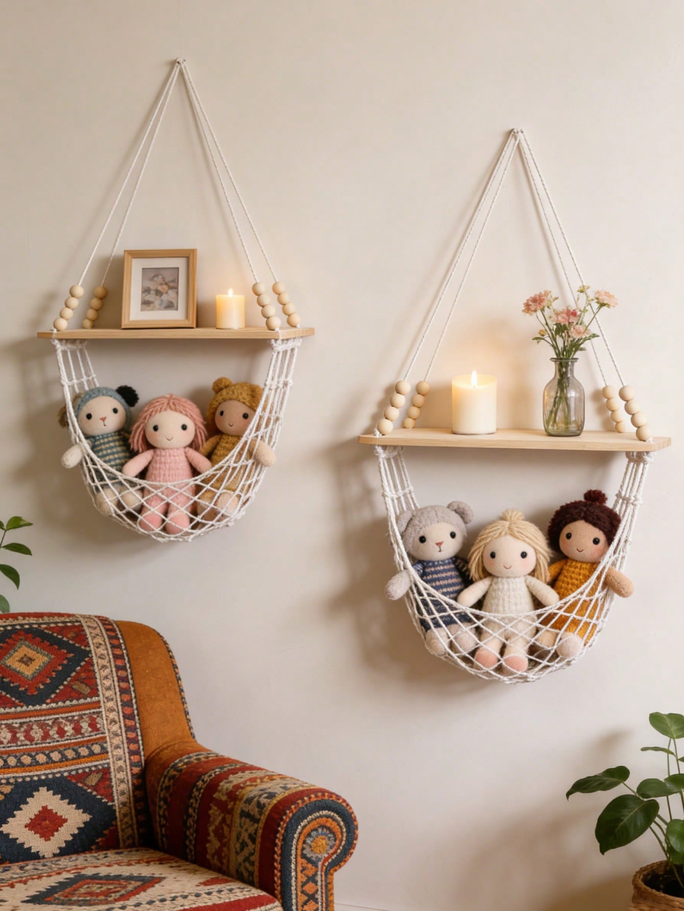 Handmade Boho Woven Wall Basket | Floating Wall Shelf | MIRA