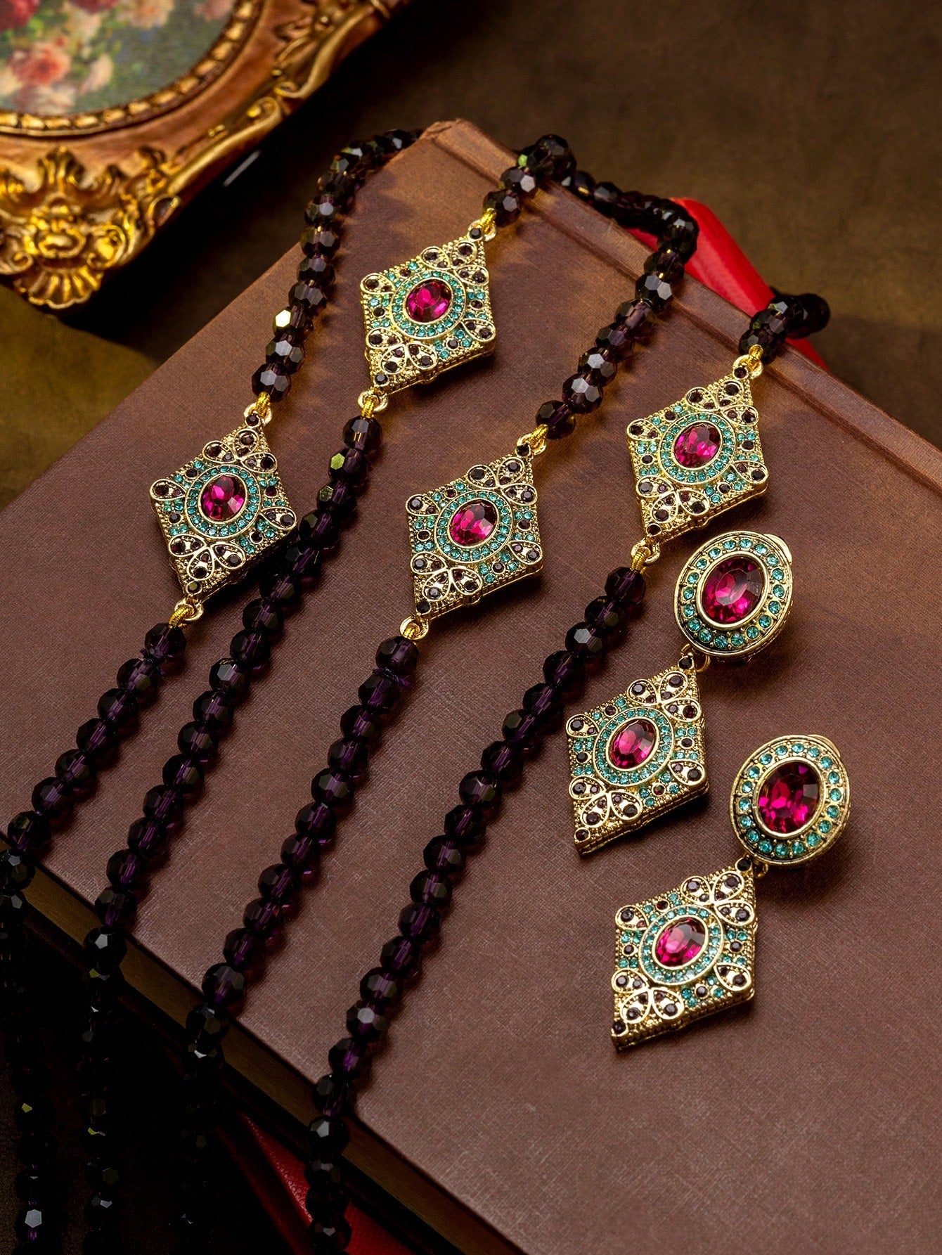 Vintage Bohemian Rhinestone Necklace & Earrings Set | MIRA