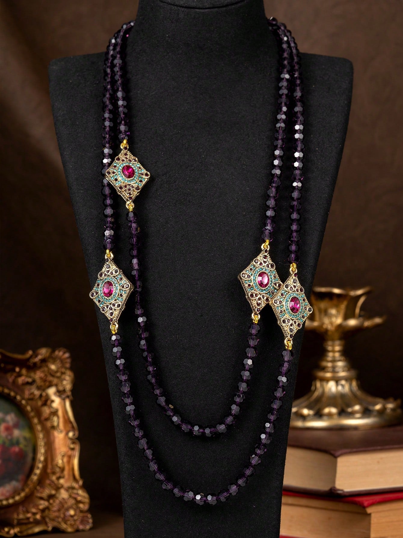 Vintage Bohemian Rhinestone Necklace & Earrings Set | MIRA