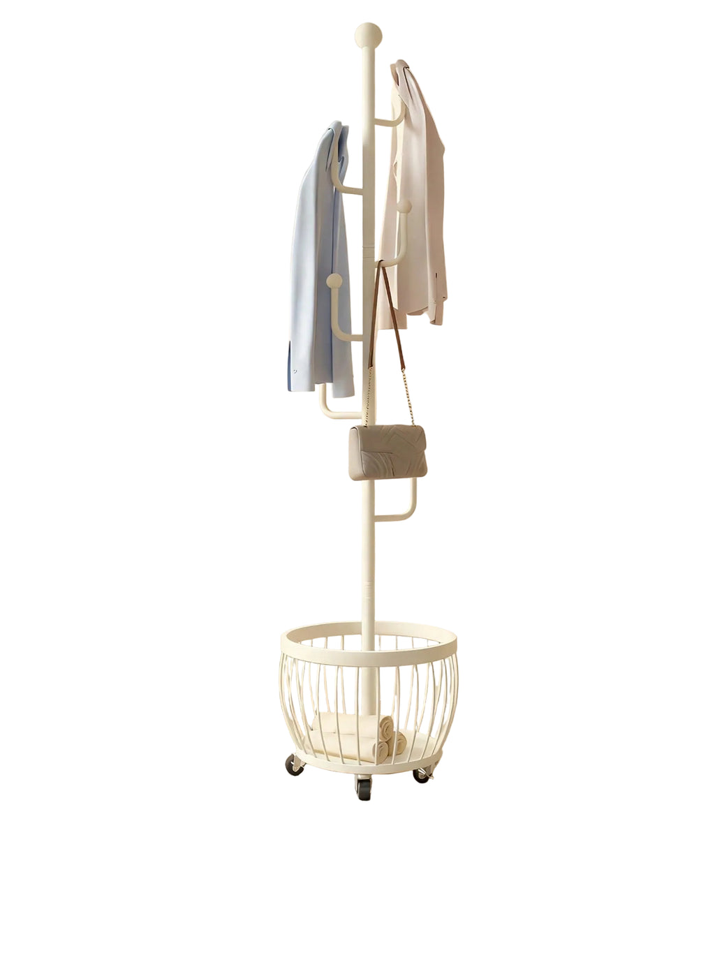 Freestanding Coat Rack with Storage Basket – Entryway Stand | MIRA
