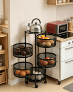 5-Tier Rotating Rolling Storage Cart – Metal Mesh Organizer | MIRA