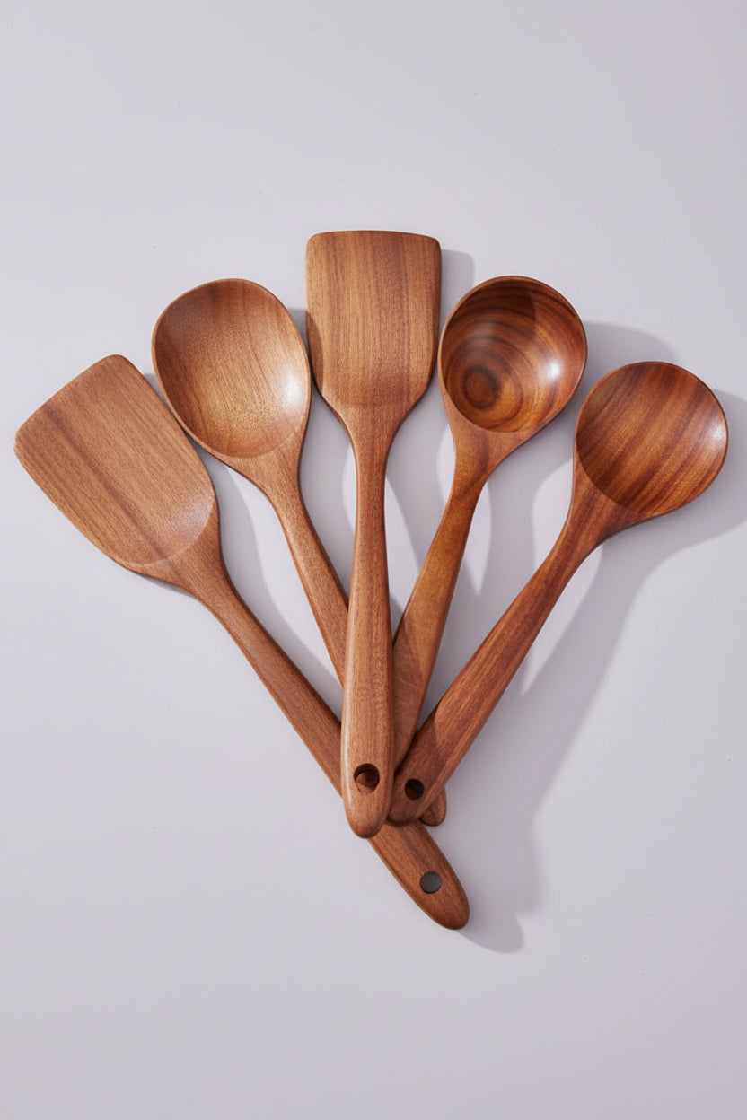 5-Piece Wooden Spoon Set with Storage Box